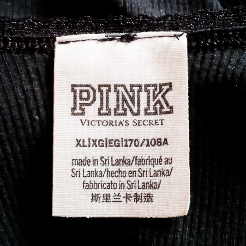 ⚡FINAL SALE PINK Victoria’s Secret Cropped Black Tank Top Sz XL w/Lace Trim NWOT - Picture 3 of 11